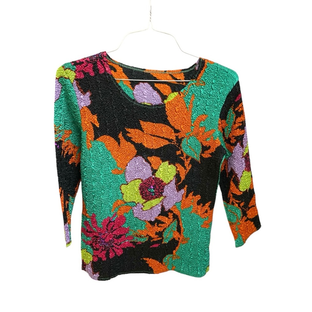Vintage Y2K Crinkle Stretchy Abstract  Floral Top Size M